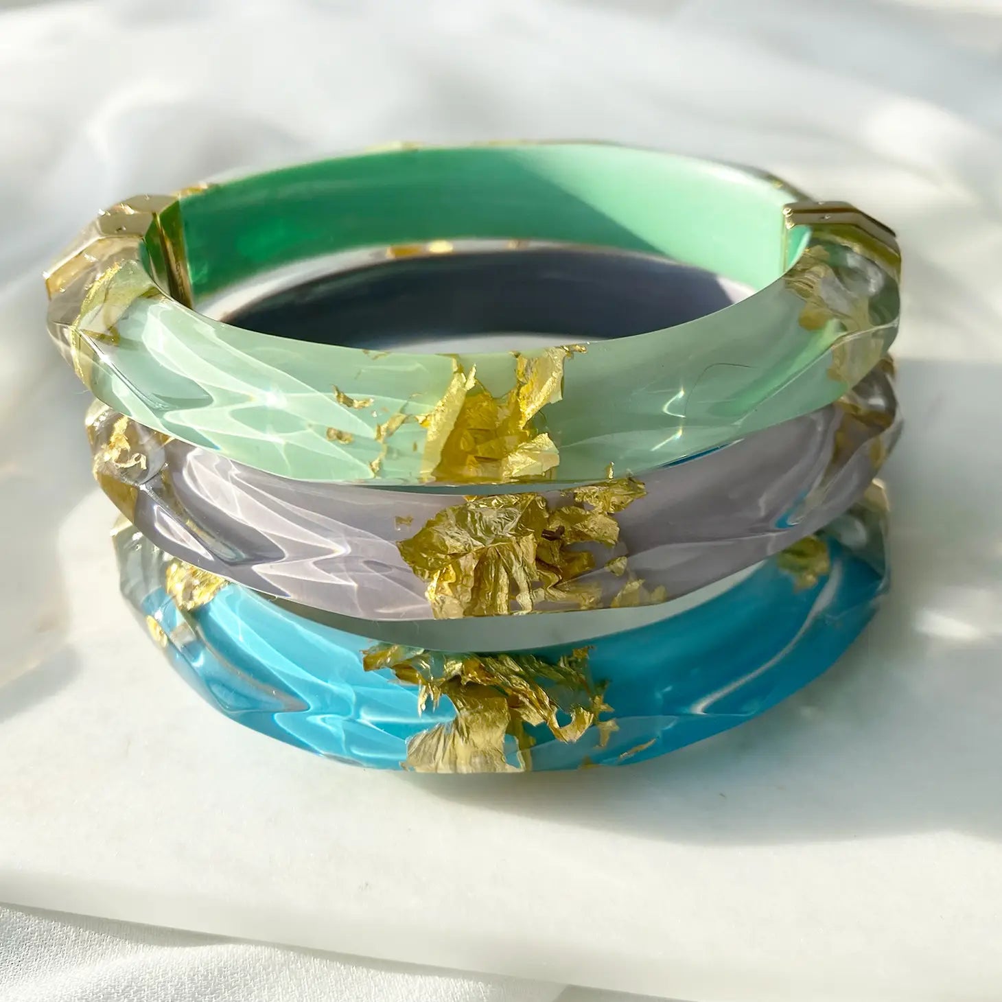 Lavender 24K Gold Leaf Faceted Bangle with Hinge - Lucette Collection