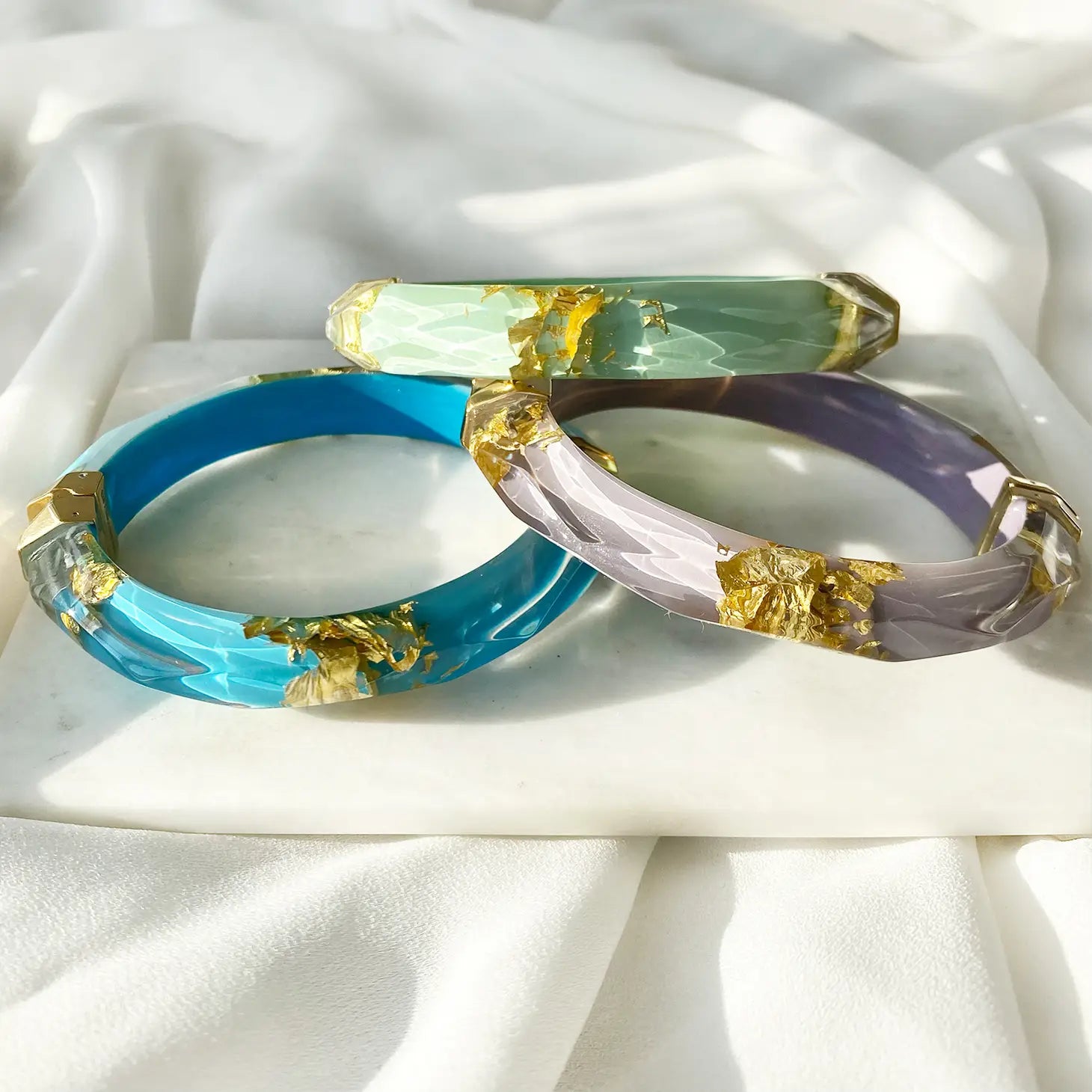 Lavender 24K Gold Leaf Faceted Bangle with Hinge - Lucette Collection