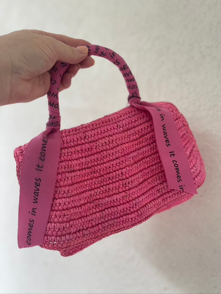 It Comes in Waves Handbag - Pink Melange Straw - Lucette Collection