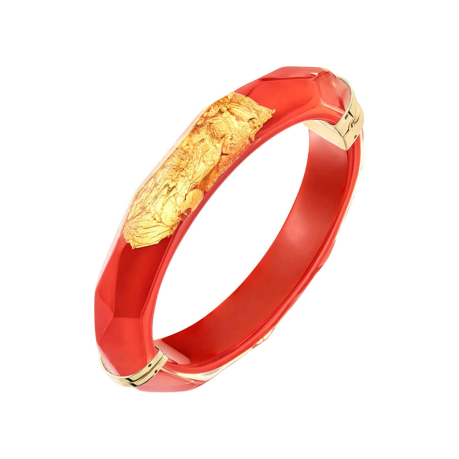Carnelian 24K Gold Leaf Faceted Bangle with Hinge