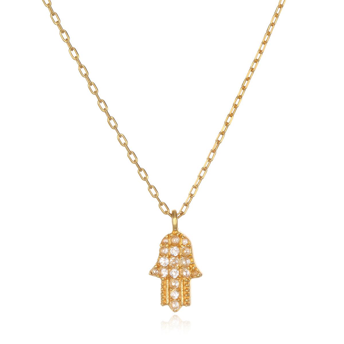 White Hamsa Gold Topaz Necklace