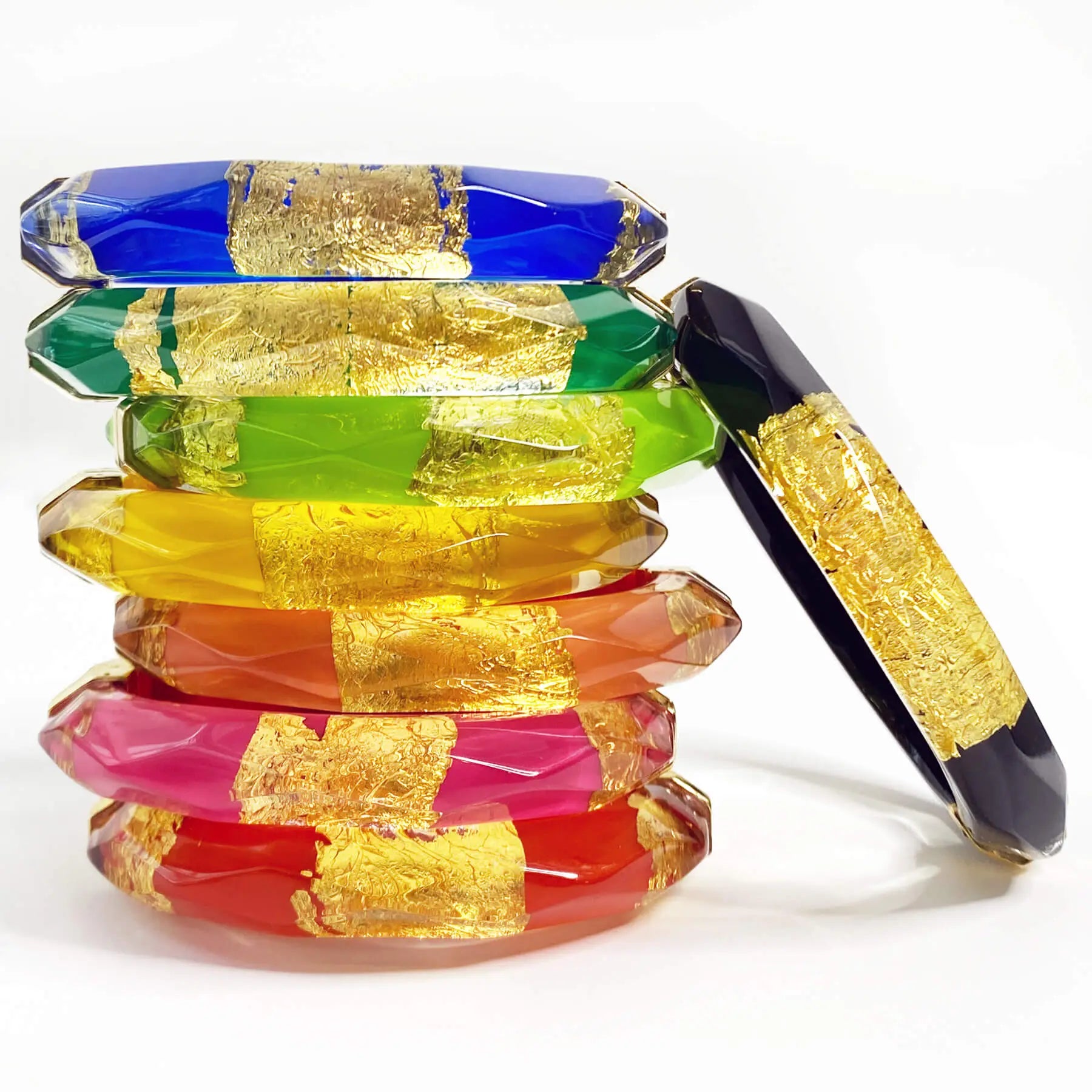 Carnelian 24K Gold Leaf Faceted Bangle with Hinge - Lucette Collection