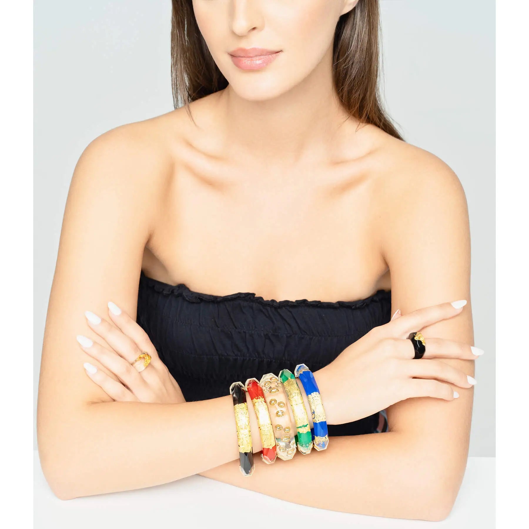 Carnelian 24K Gold Leaf Faceted Bangle with Hinge - Lucette Collection