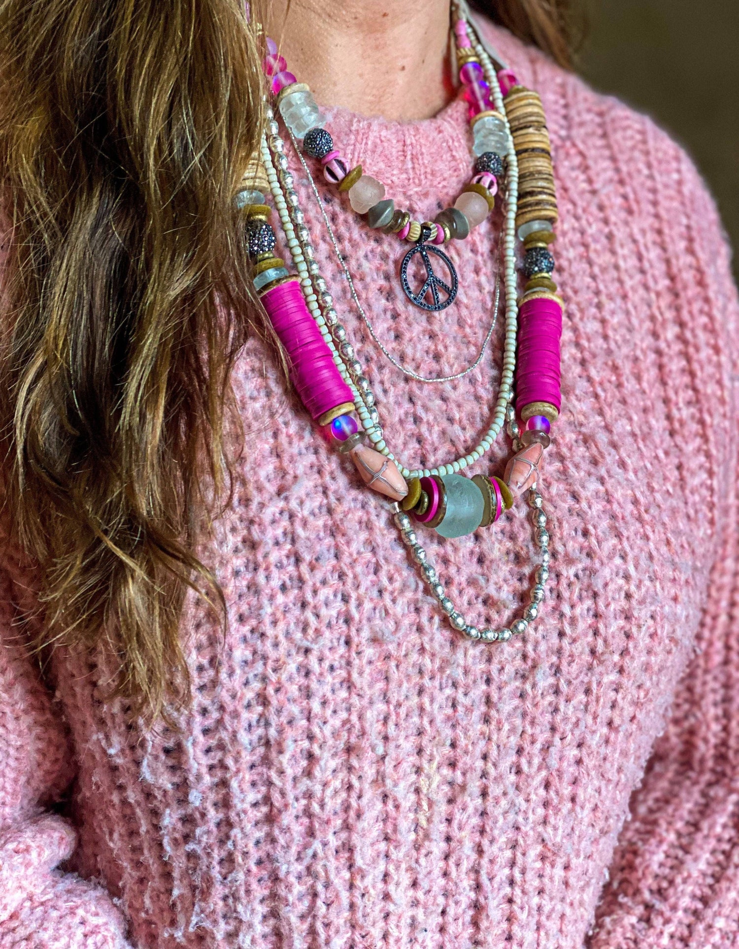 Stacked Classic Necklace | Pink + Pavé
