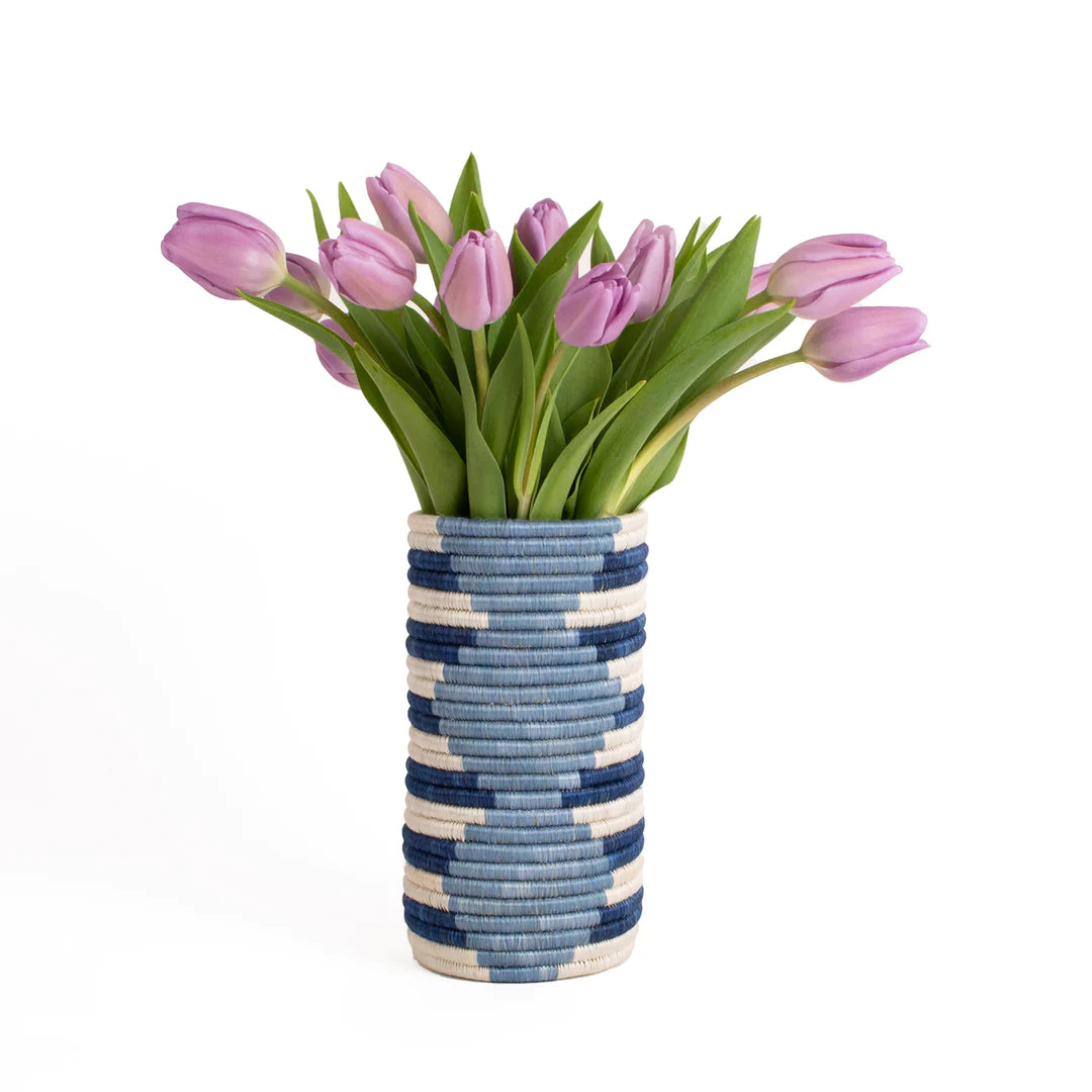 Synthesis Vessel - Woven Cylindrical Vase - 8&quot; Blue - Lucette Collection