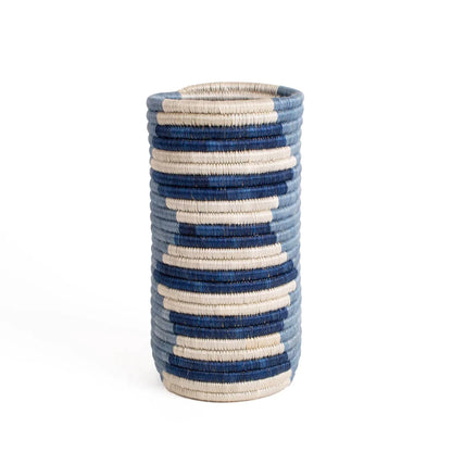 Synthesis Vessel - Woven Cylindrical Vase - 8&quot; Blue - Lucette Collection