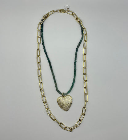 Emerald + Pave Heart Necklace - Lucette Collection