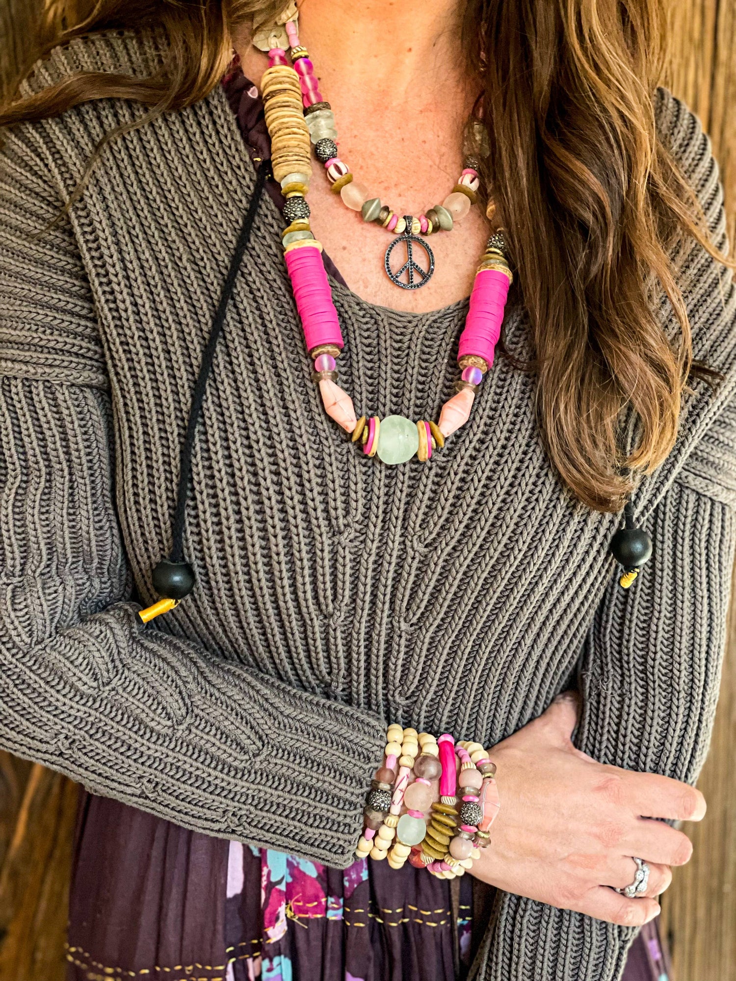 Stacked Classic Necklace | Pink + Pavé