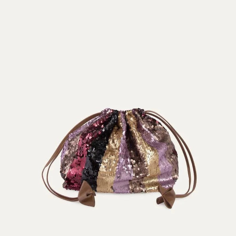 Alice Sequin Drawstring Clutch in Wine - Lucette Collection