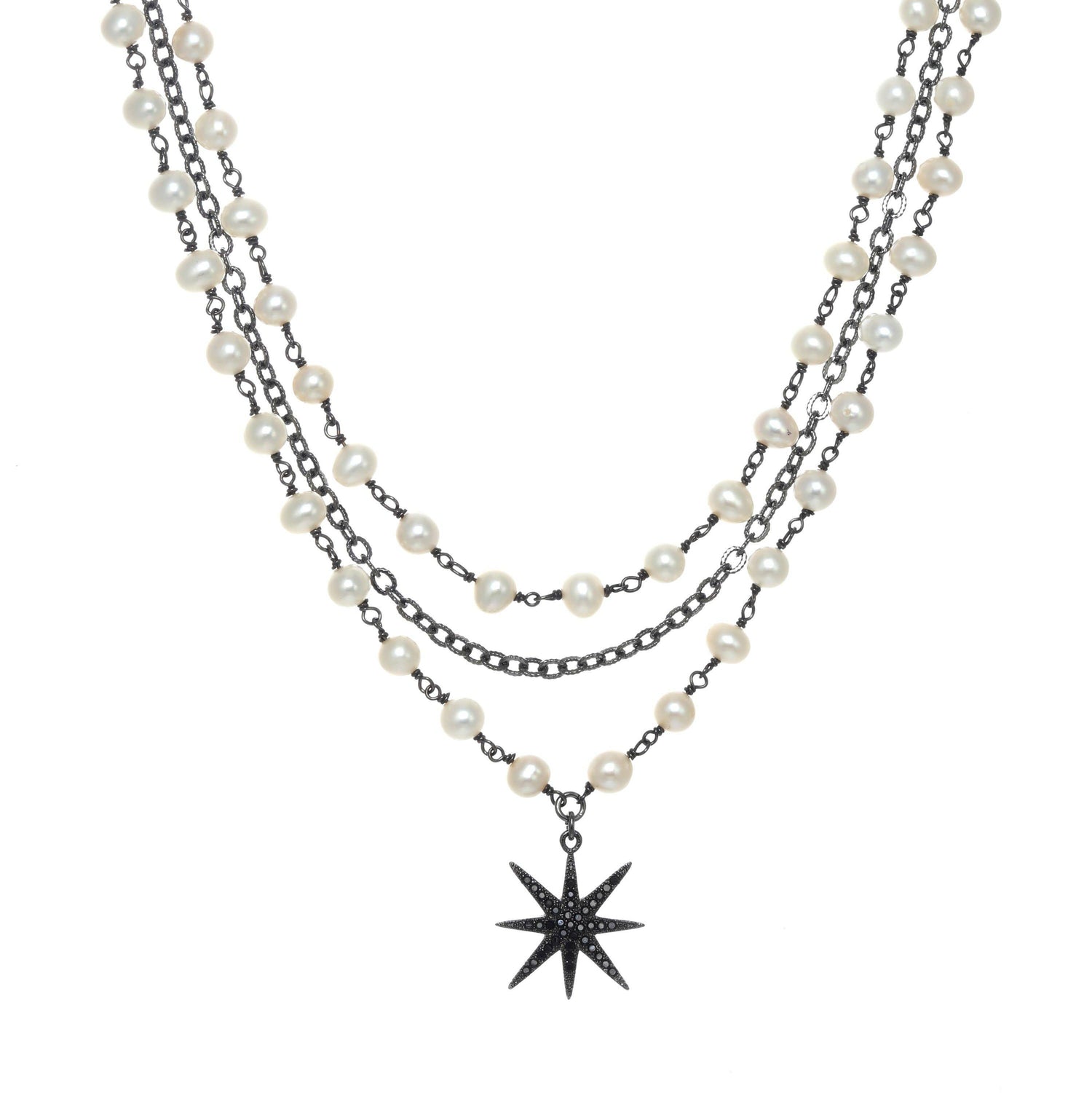 Star Studded Pearl Layered Necklace - Lucette Collection