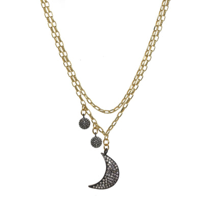 Asymmetrical Pave Diamond Moon Necklace - Lucette Collection