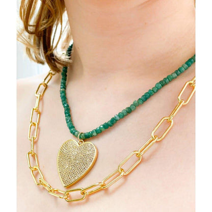 Emerald + Pave Heart Necklace