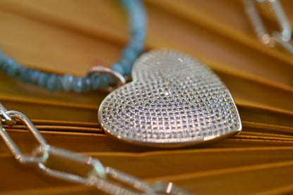 Emerald + Pave Heart Necklace