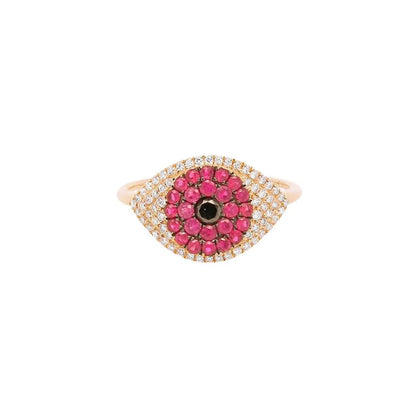 Evil Eye Protector Ring - Ruby/Yellow Gold/Size 6.5