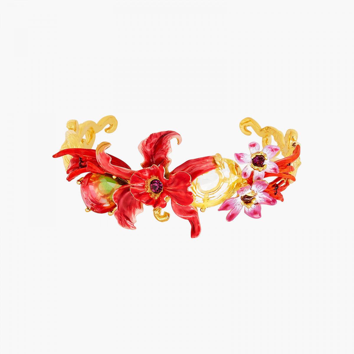 Exotic Orchids and Multicolor Stones Bange Bracelet - Lucette Collection