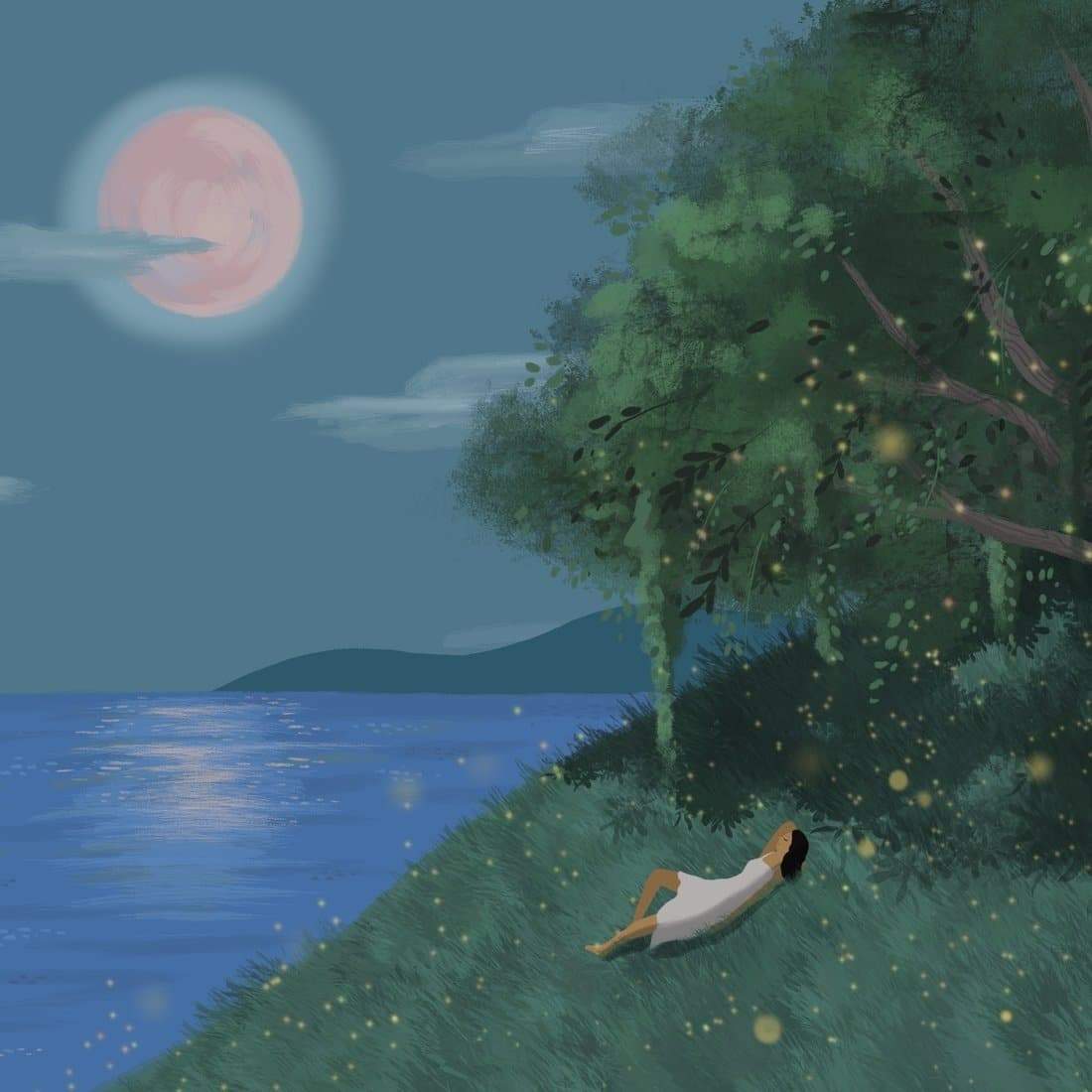 Moonlight &amp; Fireflies Art Print
