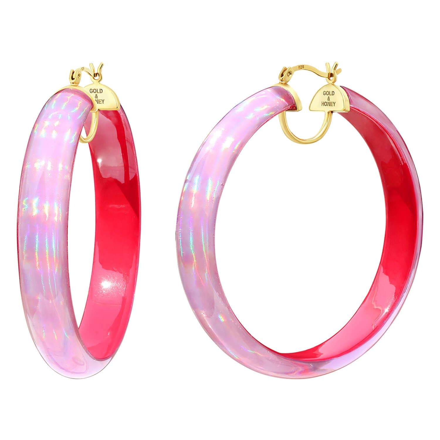 Pink Peacock Iridescent Hoops in Rave - 2.5