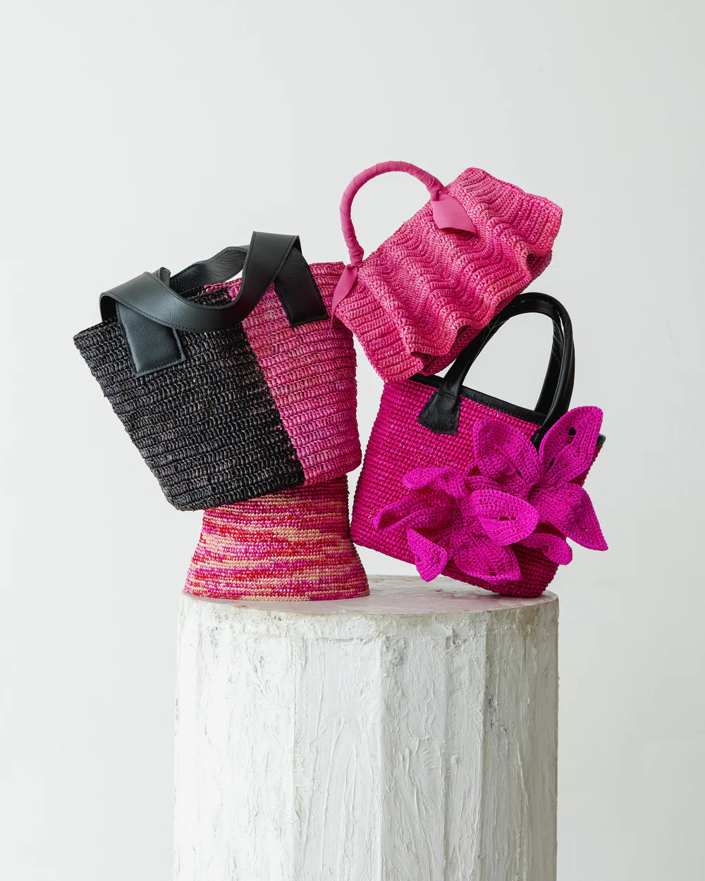 It Comes in Waves Handbag - Pink Melange Straw - Lucette Collection