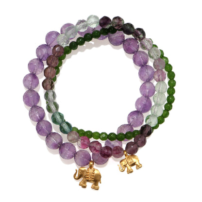 Serene Journey Elephant Fluorite Gemstone Bracelet Set